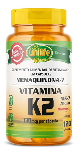 Vitamina K2 Menaquinona-7 Unilife 120 Cápsulas
