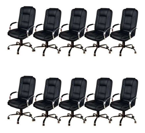 Kit 10 Cadeiras De Escritório Presidente Em Corino Base Wt