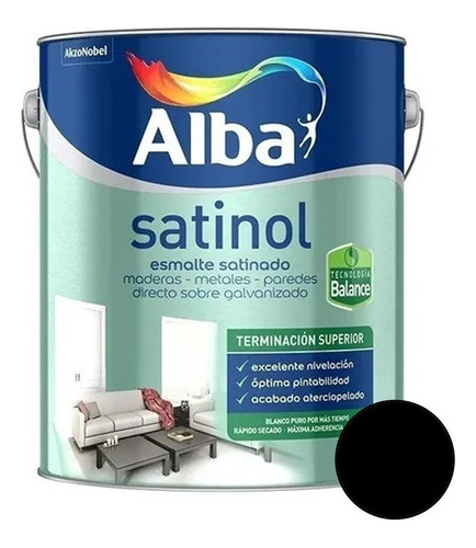 Esmalte Sintético Satinado Al Agua Satinol Alba Balance Negro 0.5l Mm