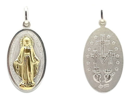 Medalla Virgen Milagrosa Doble Faz - Plata  Y Oro - 40mm