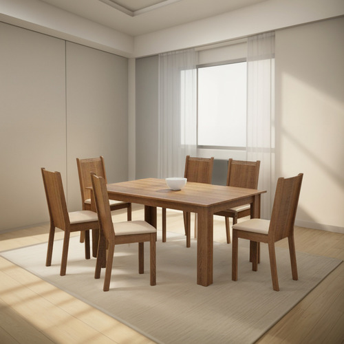 Juego De Comedor Con Mesa Y 6 Sillas Madesa 5008 Mc Color Marrón/Beige Diseño de la tela de las sillas Liso