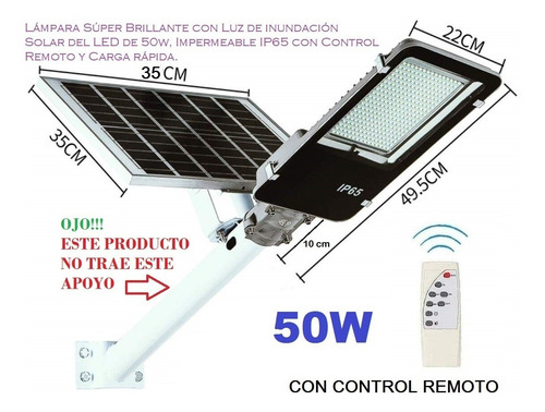 Luminaria Pastoral Solar Led 50w Con Panel Y Control Remoto