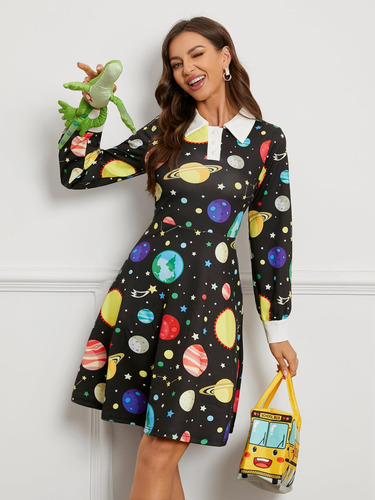 Laqeyko Mulheres Sra. Frizzle Traje Peter Pan Collar Magic S