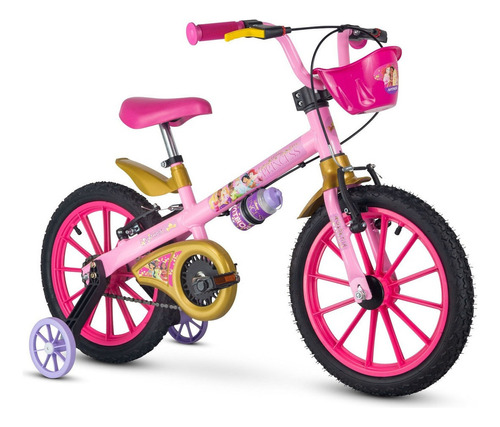 Bicicleta Aro 16 Infantil Rodinhas Cestinha Princesas Disney Cor Rosa