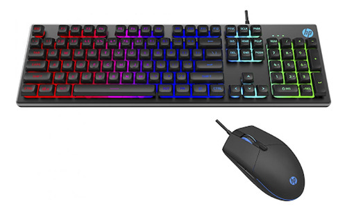 Kit Combo Teclado Mouse Usb Wired Iluminado Hp Km300f