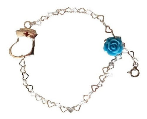 Pulsera De Tejido Corazones Con Dije De Cofia Enfermera En Plata Ley 925 Solida + Envío Incluido