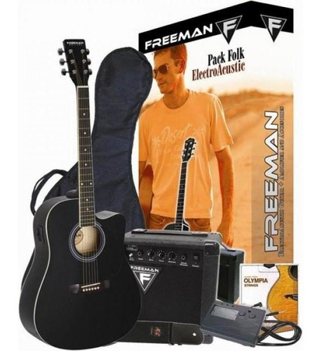 Pack De Guitarra Electroacústica Freeman Folk Negra