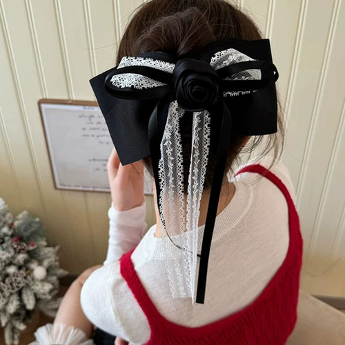 Accesorio Para El Pelo Con Lazo De Encaje Negro Para Mujer,