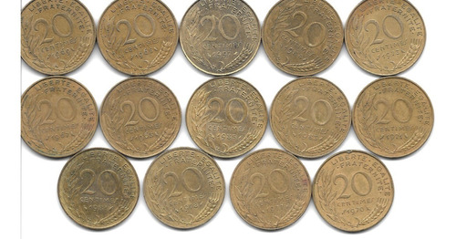 Francia Lote De 14 Monedas De 20 Centimes Dif. Años Km 930