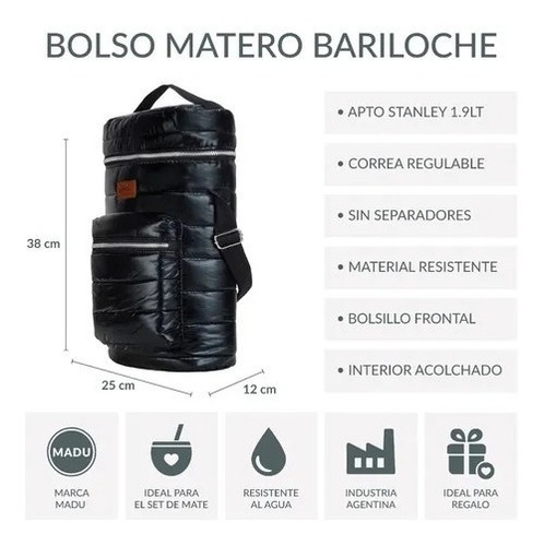 Imagen 2 de 7 de Equipo De Mate Acero Termico Set Matero Bolso Bariloche Madu