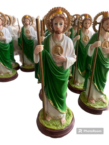 San Judas Tadeo, Figura De Resina 25 Cm. Bastón De Madera