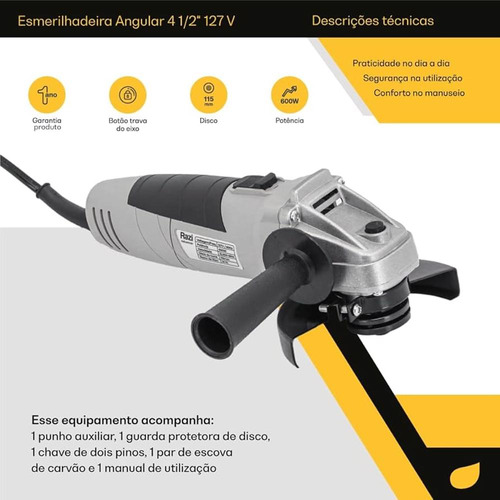 Esmerilhadeira Angular 4.1/2pol 600w 110v 220v Profissional