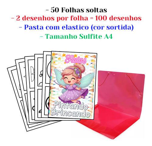 100 Desenhos Para Pintar E Colorir Fadas - Folha A4 ! 2 Por Folha! - #0385