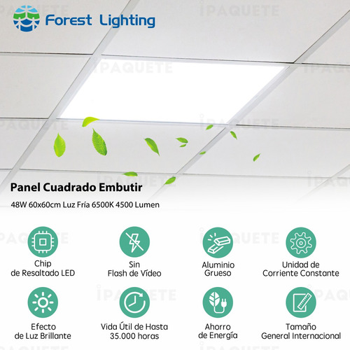 Panel Led Plafon Para Techo Embutir 48w Cuadrado Luz Fria