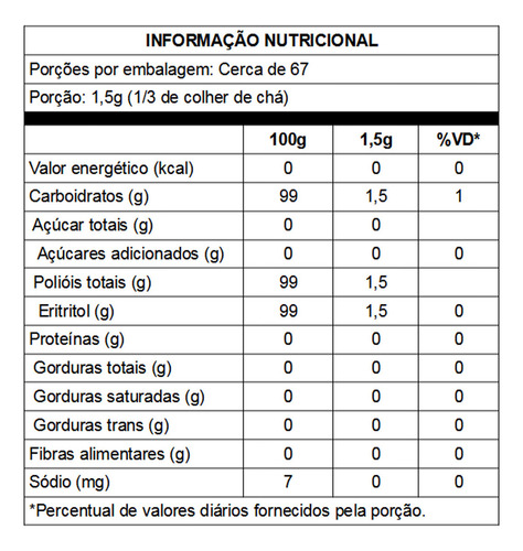 Adoçante Em Pó Zero Eritritol Stevia Taumatina Pura Vida