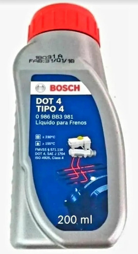 Liquido De Freno Moto Bosch Dot 4 1era Calidad 200 Ml Rpm925