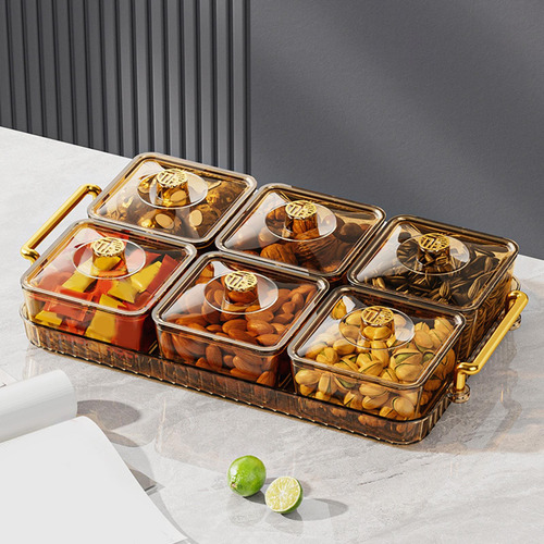 Bandeja De Frutos Secos Con Tapa, Cuenco 6 Rejilla Marrón