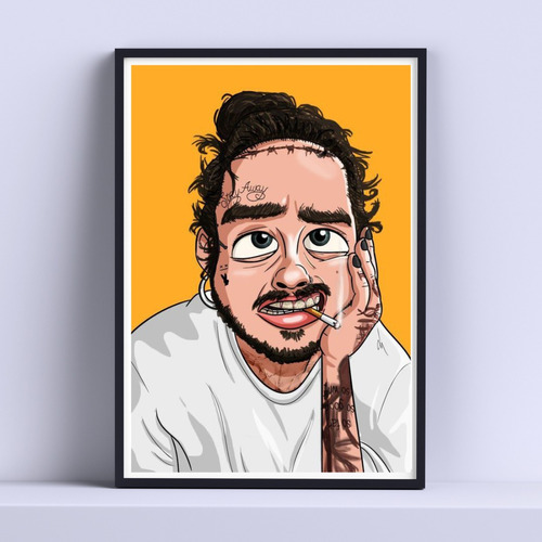 Cuadro Post Malone Dibujo Amarillo 30x40cm Listo P Colgar