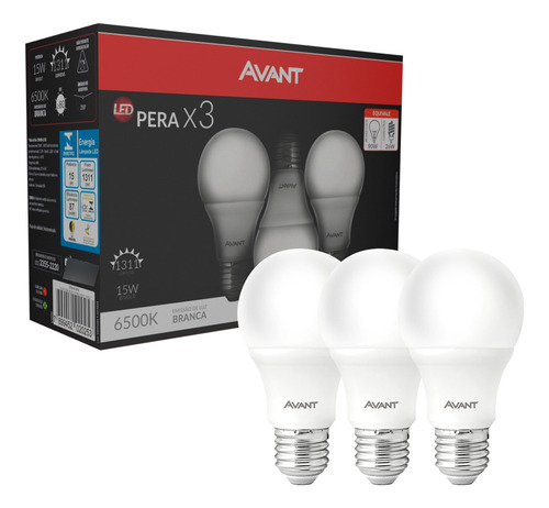 Kit 3 Lâmpada Led Avant Pera 15 W 127/220v Branco-frio