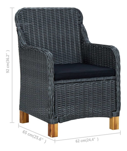 Sillas De Jardín Con Cojines 2 Pzas Rattan Gris Oscuro