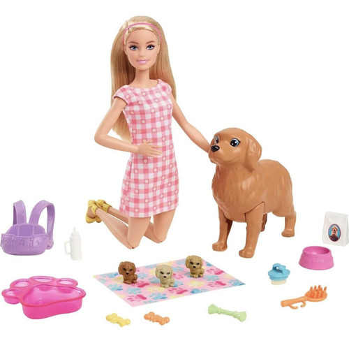 Muñeca Familiar Barbie - Rubia - Cachorros Recién Nacidos -