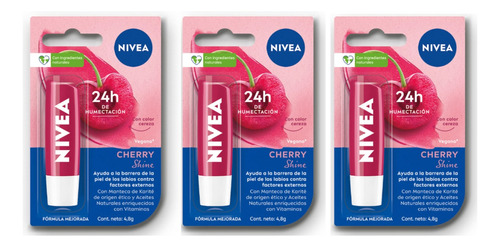 Pack X3 Nivea Protector Labial Humectante Cherry Shine