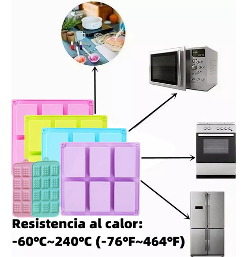 6 Moldes Rectangulares De Silicona Con 6 Cavidades Para Jabo