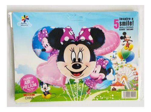 Set Bouquet 5 Globos Minnie Mouse 60cm 3d+4metalizados 45cm