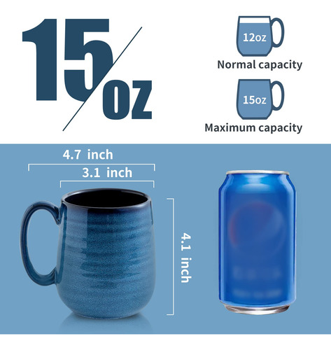 Juego De 4 Tazas De Café De Porcelana Azul Marino