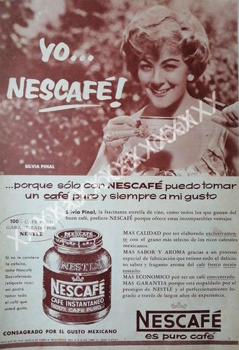 Cartel Retro Silvia Pinal Y Cafe Nescafe 1960 /cf57 /