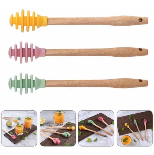 Imagen 4 de 5 de Palito Mielero Para Miel De Silicona Mango Madera Repost