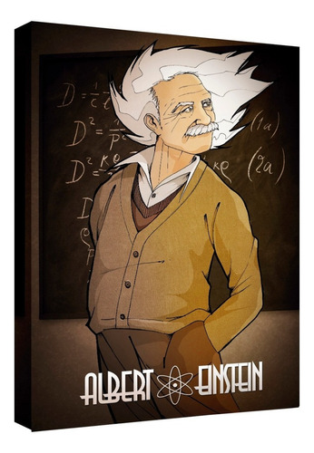 Cuadro Decorativo Canvas  Albert Einstein Caricatura 2 Color Natural Armazón Natural