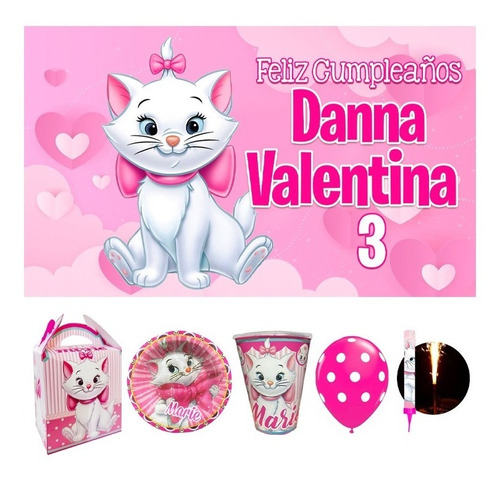 Gatita Marie Aristogatos Kit 50 Vasos Platos Dulceros Vela