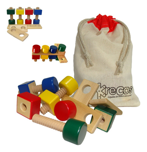 Montessori Tornillos Y Tuercas Motricidad Fina Madera Krecos