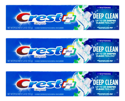 Crest Plus Kit X3 Pasta Dental Deep Clean Fluor Menta 