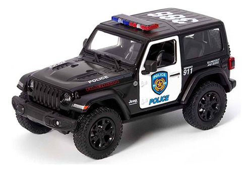 Miniatura Carrinho De Ferro Jeep Wrangler Policia Preto 1/34