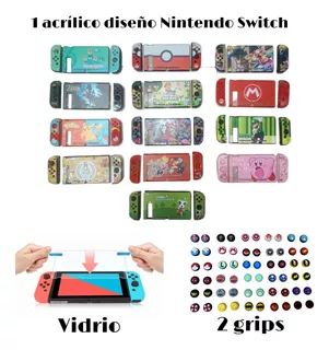 Protector Rígido + Vidrio Templado + 2 Grips Nintendo Switch