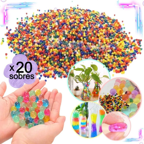 Plancha X20 Sobres Bolitas Orbeez Hidrogel Crecen Agua Deco