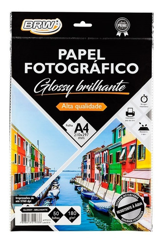 Papel Fotográfico Brw Glossy Brilhante A4 50fls 180g/m²