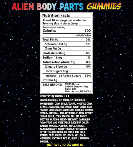 Partes Del Cuerpo De Gomitas Alienígenas 10 Onzas De Cereb