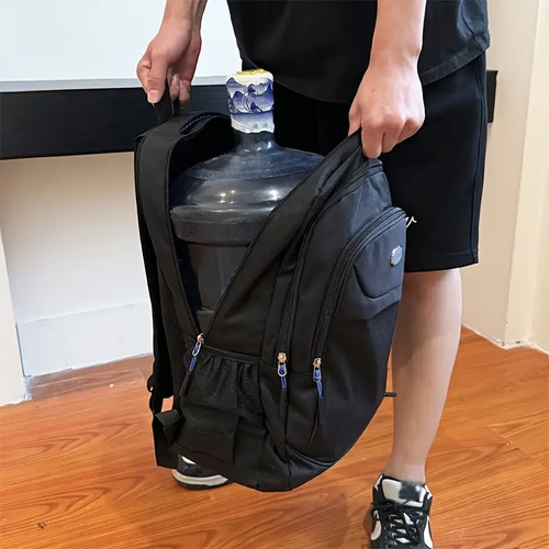 Mochila De Viaje O Escolar Backpack De Poliester Impermeable Negro Liso