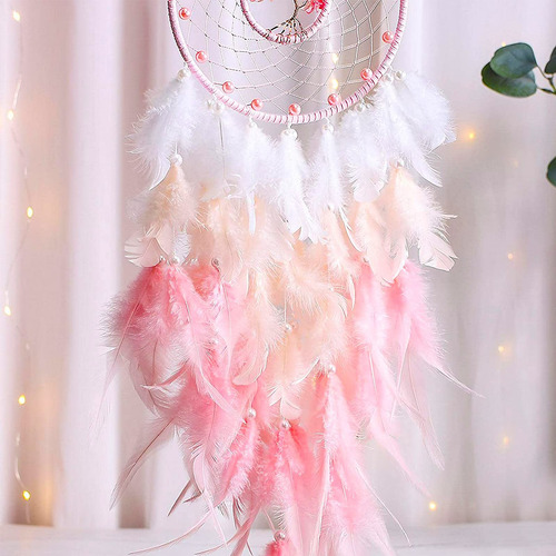 Atrapasueños De Cristal Con Luces Led Y Plumas Rosa