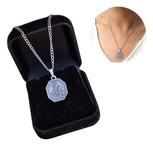 Colar Prateado Com Medalha Nossa Senhora Mãe E Rainha 759 Cor Preto