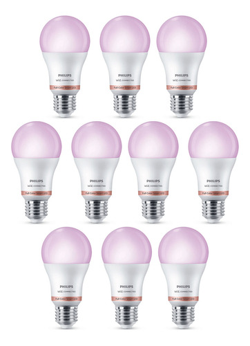 Combo X10 Lampara Led Bulbo Philips Wiz E27 Smart 8w A60 Rgb