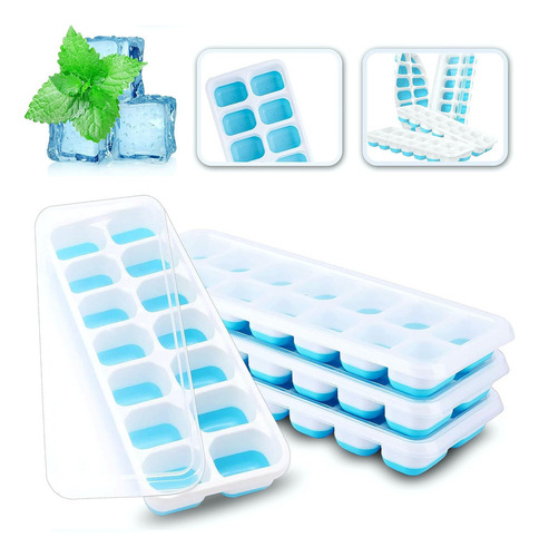 New Bandejas De Hielo 4pzas Silicona Flexible 14 Cubos Con