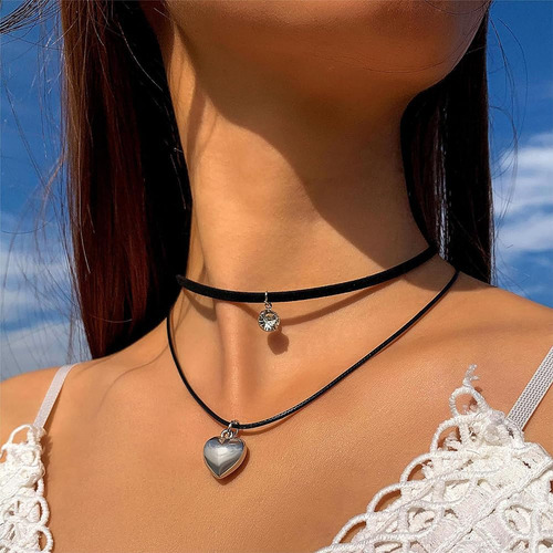 Collar Con Colgante De Corazón En Capas, Collar Pequeño Y Gr