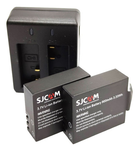 Carregador + 2 Bateria Pra Sjcam Sj4000 Sj5000 Sj9000 Sj8000