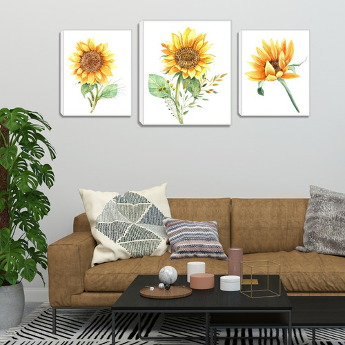 Set De 3 Cuadros Decorativos De Girasoles Para Sala. 