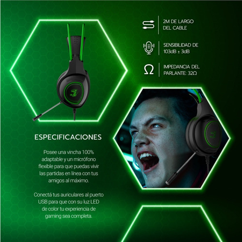Imagen 8 de 10 de Auricular Gamer Constrictor Led Con Mic Luces