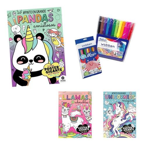 3 Libros Colorear Para Niños + Lápices Colores Y Marcadores 